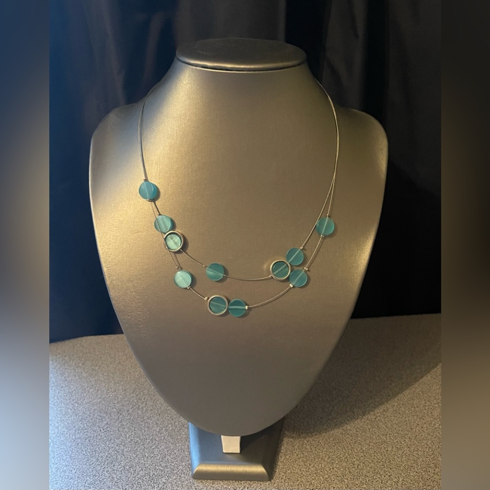 George Y2K Blue & Silver Toned Wire Necklace